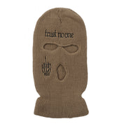 Embroidered warm letter wool hat outdoor windproof hip-hop mask head cover three-hole knitted hat