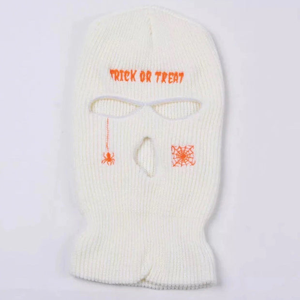 Embroidered spider three-hole hat ski mask