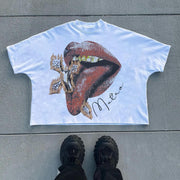 Mouth Cross Print Short Sleeve T-Shirt