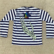 Fashion Striped Print Skull Fashion Street Long Sleeve T-Shirt