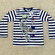 Fashion Striped Print Skull Fashion Street Long Sleeve T-Shirt