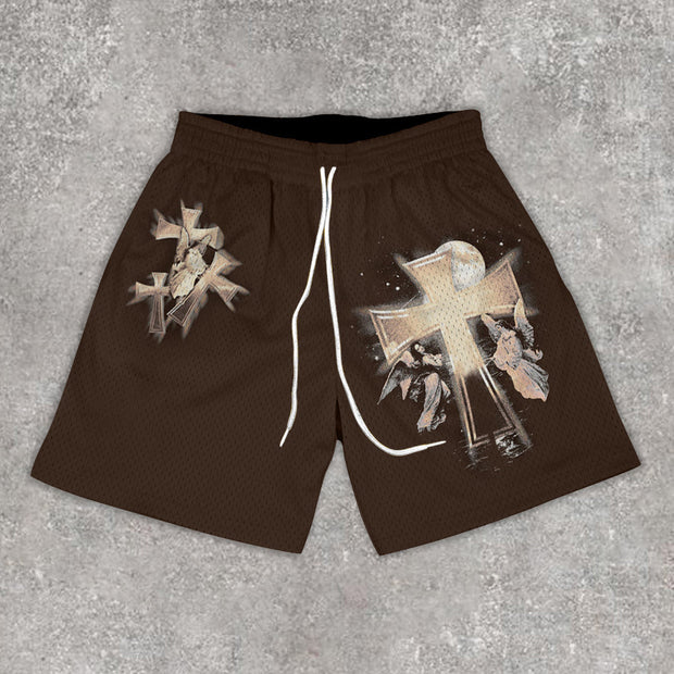 Slouchy cross print street shorts