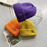 Letter embroidered woolen warm ear protection knitted hat