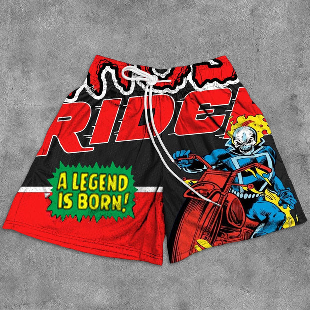 Anime Multi Color Print Mesh Pocket Shorts