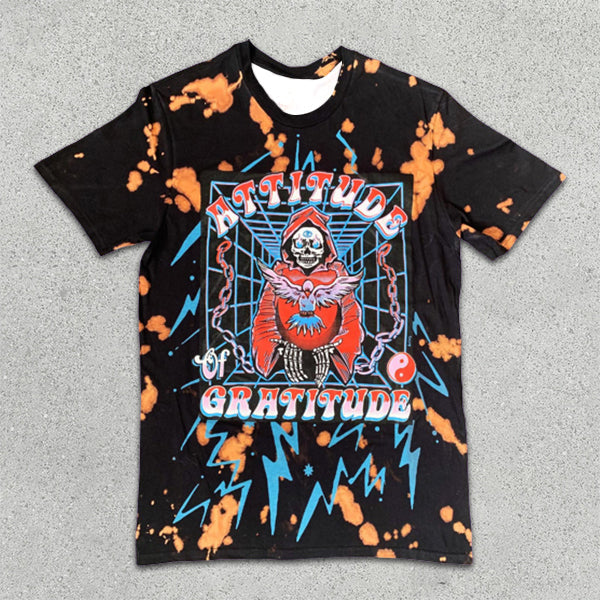 Tie-Dye Skull Graphic Print Short Sleeve T-Shirt