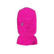 Cross embroidered knitted warm three-hole hat men and women ski mask hat