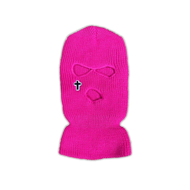 Cross embroidered knitted warm three-hole hat men and women ski mask hat