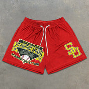 Baseball Graphic Print Elastic Shorts