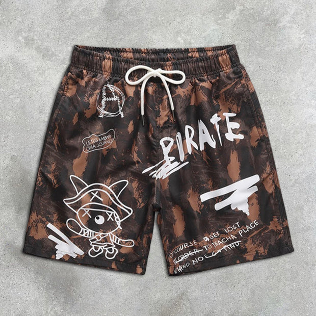 graffiti print elastic shorts