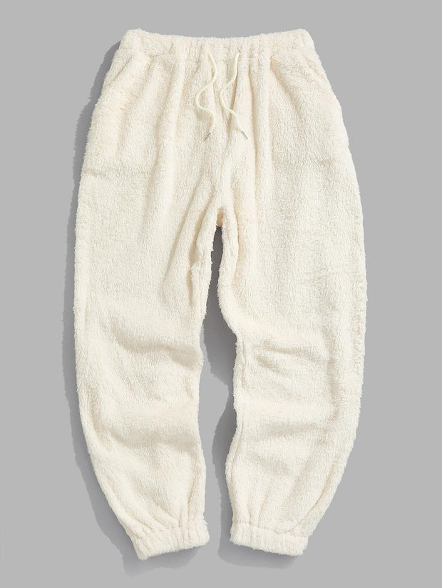 Chic Casual College Bear Pattern Plush Hoodie Set