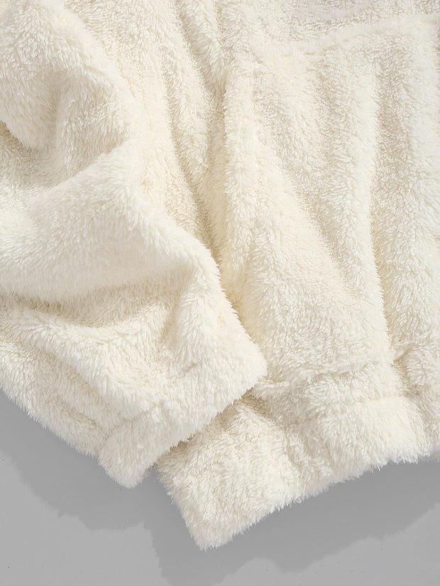 Chic Casual College Bear Pattern Plush Hoodie Set