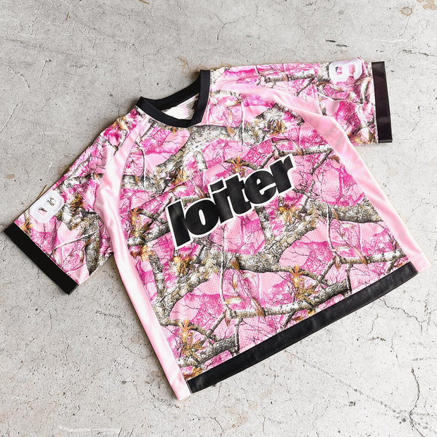 Sakura casual street retro stitching mesh jersey