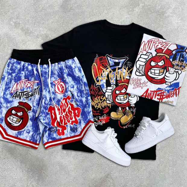 Graffiti Print Short Sleeve Two Piece
