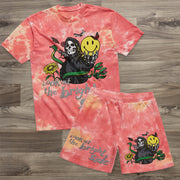 Tie Dye Skull Street Retro Short Sleeve Shorts Set