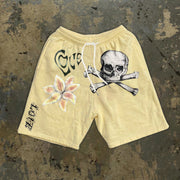 Skull fashion retro street style print shorts