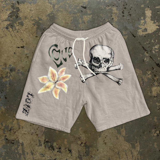 Skull fashion retro street style print shorts