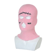 Embroidered Ski Three Hole Knit Hat Ski Warm Ear Guard Head Cover
