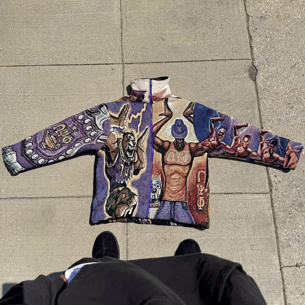 Knight Casual Street Zip Tapestry Jacket
