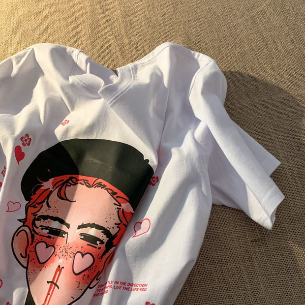 Cartoon character print short-sleeved T-shirt