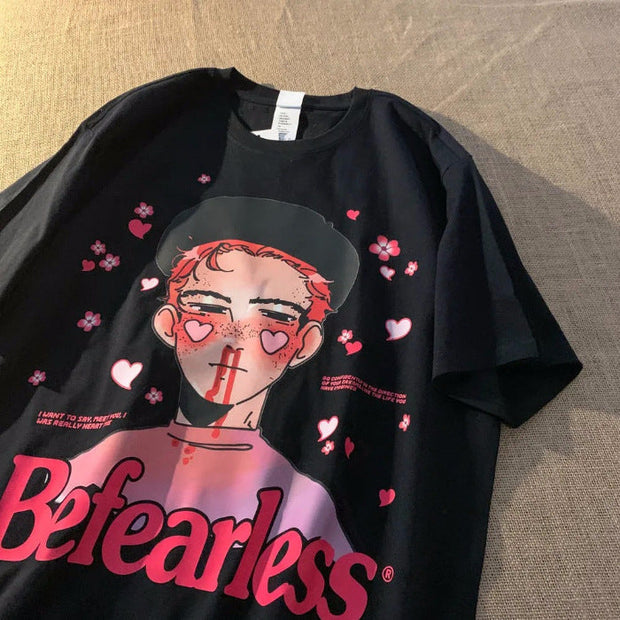 Cartoon character print short-sleeved T-shirt