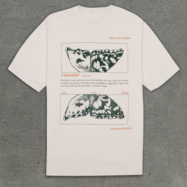 Fashionable personalized butterfly print round neck T-shirt