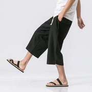 Loose harem pants linen pants lace-up solid color cotton and linen cropped pants