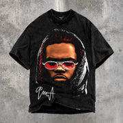 Retro distressed round neck loose T-shirt