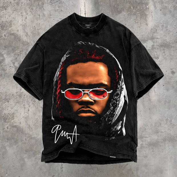 Retro distressed round neck loose T-shirt