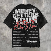 Retro distressed round neck loose T-shirt