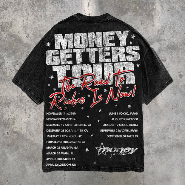 Retro distressed round neck loose T-shirt