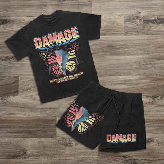 Butterfly Print Short Sleeve Two Piece
