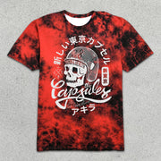 Skull Print Tie-Dye Short Sleeve T-Shirt