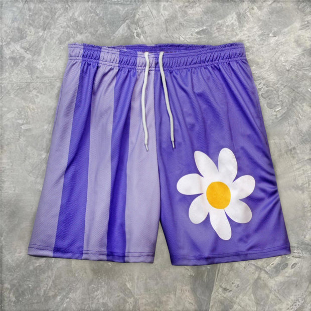 Casual fashion flower color block print sports shorts