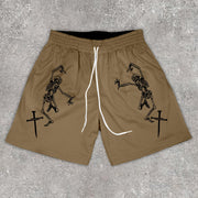Casual Print Skull Mesh Shorts