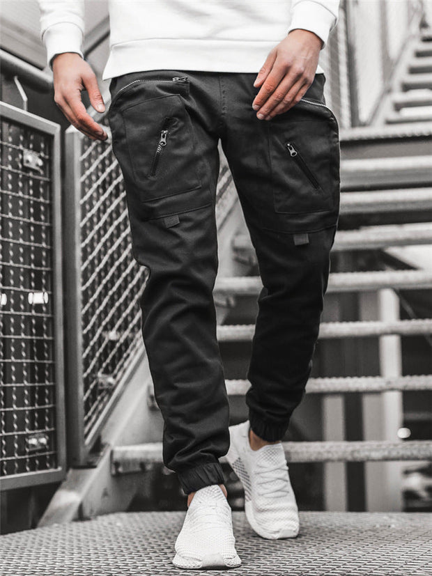 Multi-pocket zipper slacks workwear sports trousers