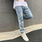 Cactus pattern street straight-leg jeans