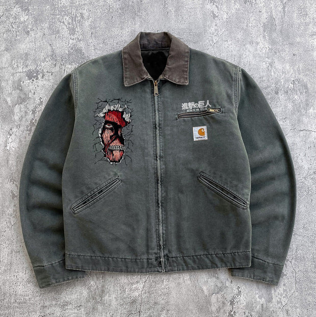 Personalized Comic Printed Long Sleeve Zipper Multi-Pocket Jacket