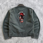 Personalized Comic Printed Long Sleeve Zipper Multi-Pocket Jacket