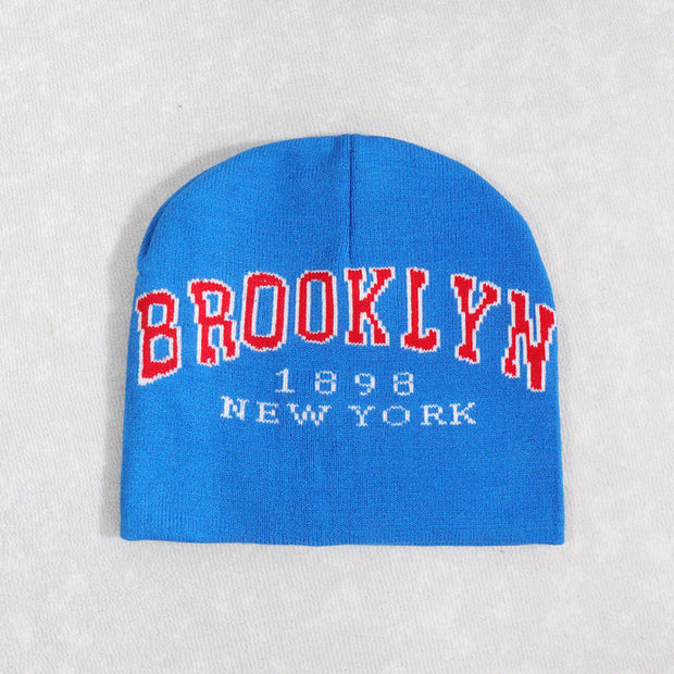Beanie hat with English letters multi-color knitted hat