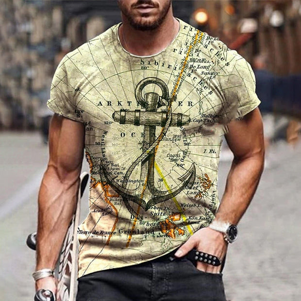 Map anchor print short-sleeved T-shirt