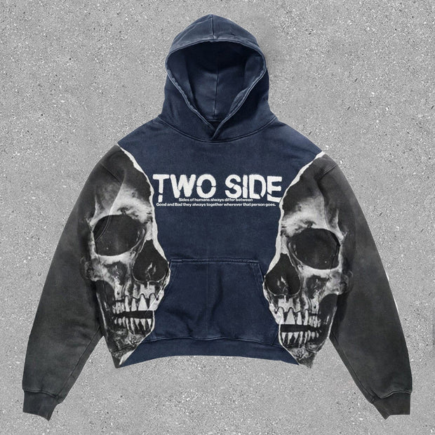 Skull Colorblock Print Vintage Hoodie
