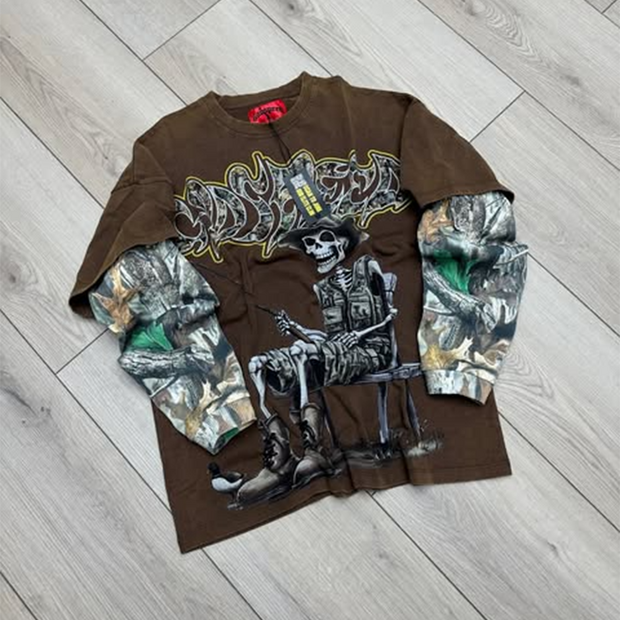 godspeed skull camouflage fake two-piece long sleeve