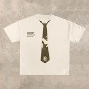 Fashion personality tie print round neck T-shirt