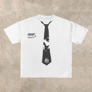 Fashion personality tie print round neck T-shirt