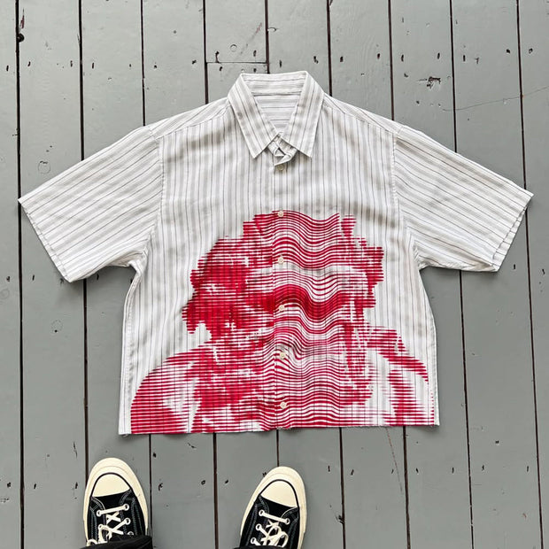 Neptune Stripe Print Button Short Sleeve Shirt