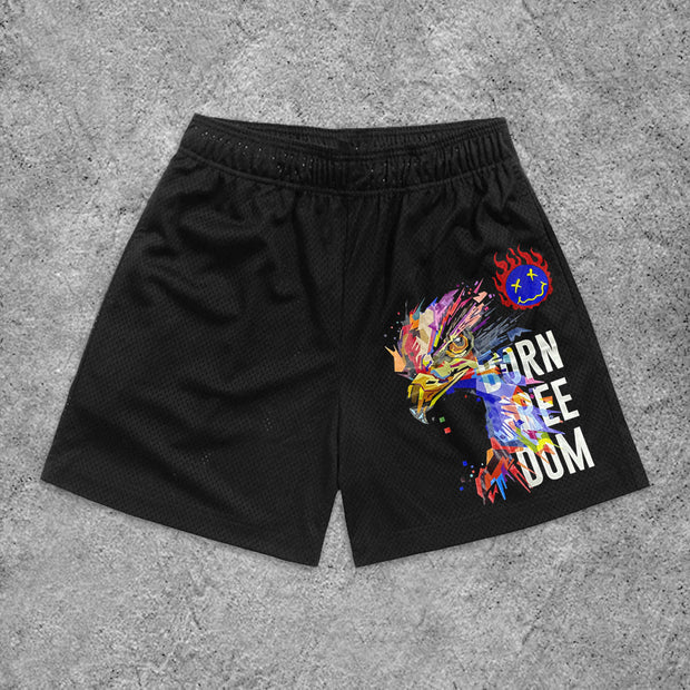 Street Letter Print Mesh Shorts