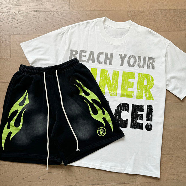 Casual Street Retro T-shirt Shorts Two-Piece Set