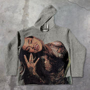 retro hip hop tapestry print hoodie