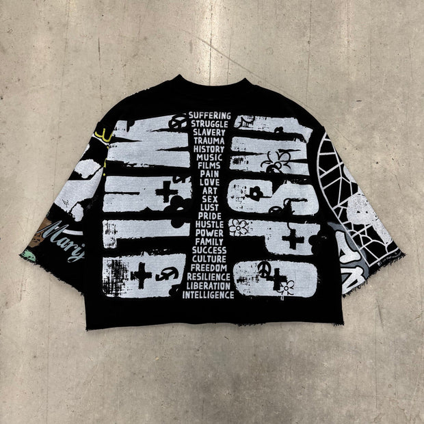 Street irregular pattern print cropped T-shirt
