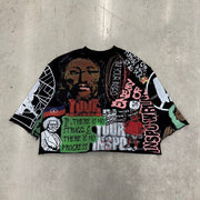 Street irregular pattern print cropped T-shirt